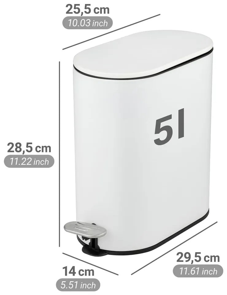 Coș de gunoi alb mat cu pedală din oțel 5 l Collungo – Wenko