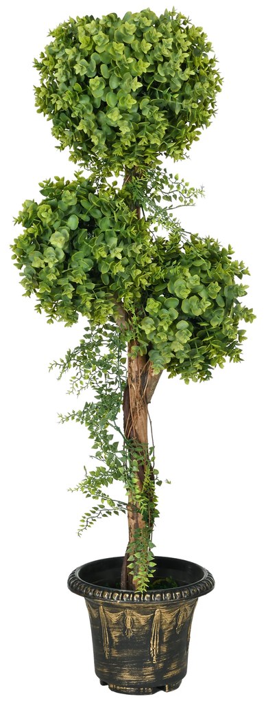 HOMCOM Plante Artificiale Arbore Artificial 3 Bile de Buxus cu Ghiveci de Ciment, Interior și Exterior, Înălțime 115 cm | Aosom Romania