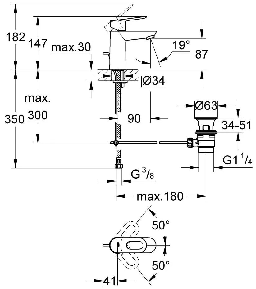 Set complet baterii baie Grohe Bauloop set dus bara (23335000,23341000,27853001)