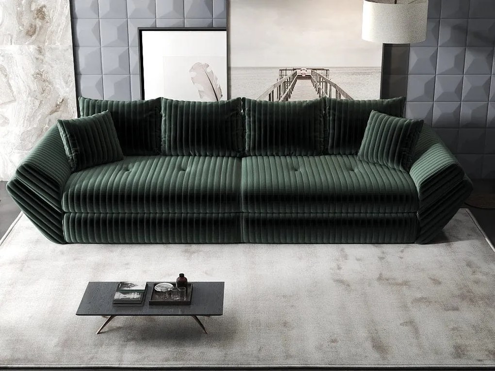 Canapea extensibilă dumonde cu ladă de depozitare si sezut confortabil din spuma high-density, Loana Ambience Verde 300x100 cm