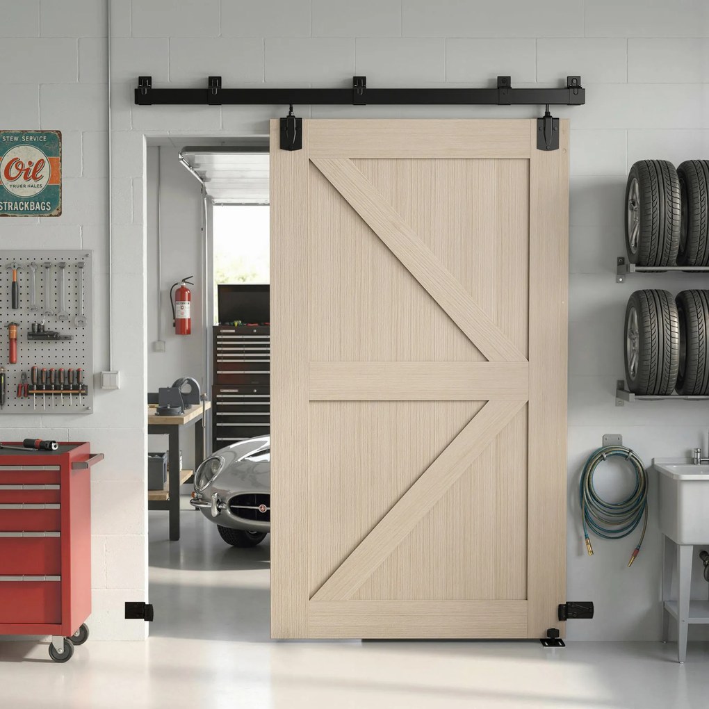 HOMCOM Set feronerie uși glisante pentru sarcină mare, 183 cm, Negru, pentru uși individuale | Aosom Romania