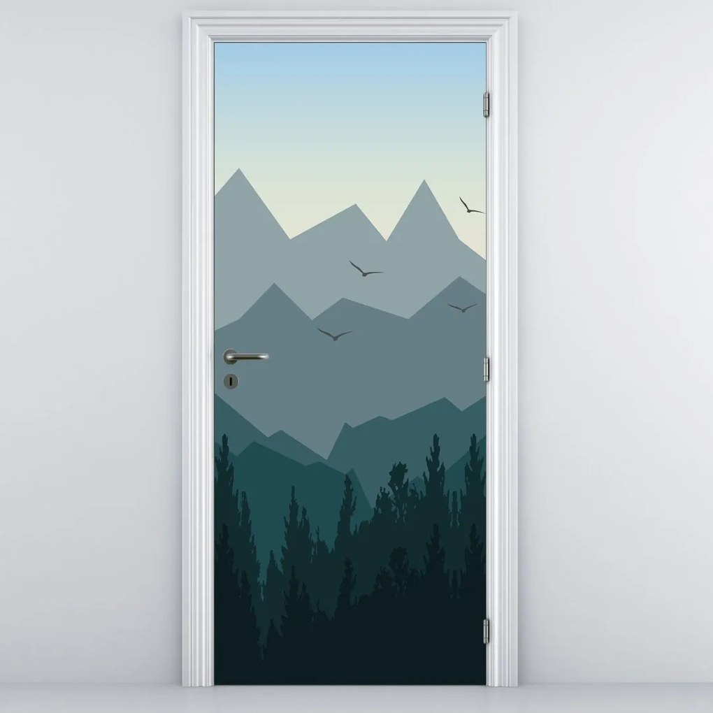 Fototapet pentru ușă - Peisaj montan grafică (95x205cm)
