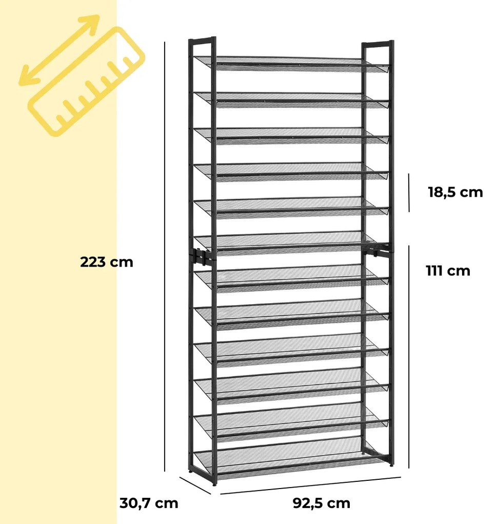 Raft stivuibil pentru încălțăminte IDA, 12 polițe, 92,5x31x223cm, negru Jurhan