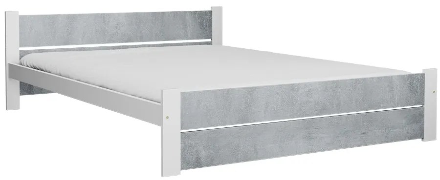 Pat dublu IKAROS DOUBLE 160 x 200 cm, beton/alb Saltele: Cu saltele Coco Maxi 20 cm, Somiera pat: Cu lamele drepte