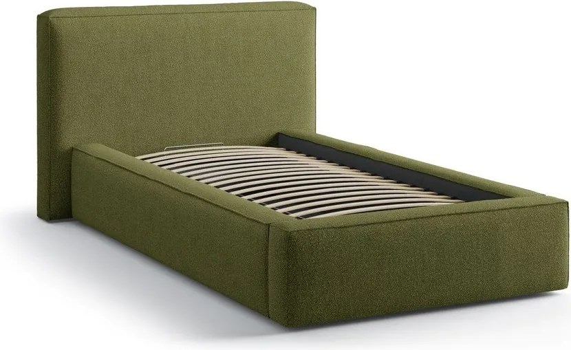 Pat verde tapițat cu spațiu de depozitare cu somieră 90x200 cm Jodie – Micadoni