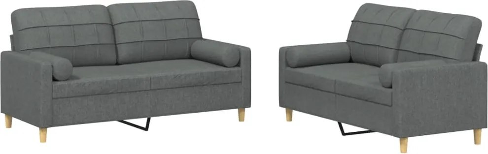 vidaXL Set de canapele cu perne, 2 piese, gri închis, material textil