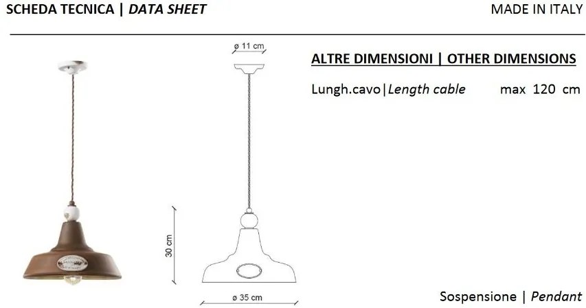 Lustra design retro realizat manual din ceramica si metal GRUNGE