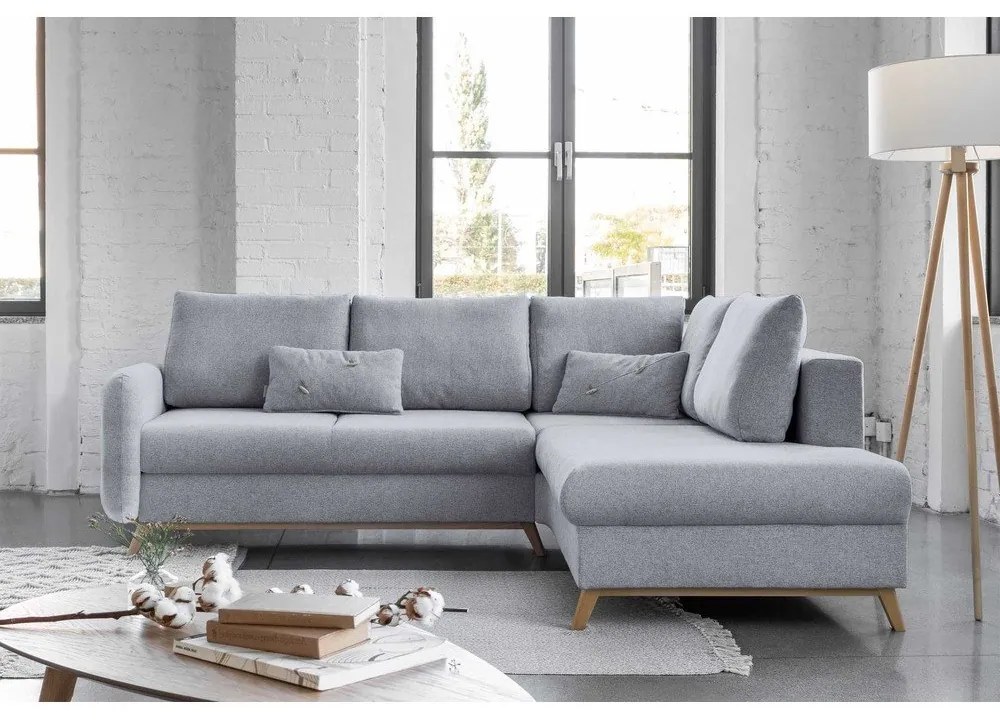 Colțar extensibil cu șezlong pe partea dreaptă Miuform Scandic Lagom L, gri deschis