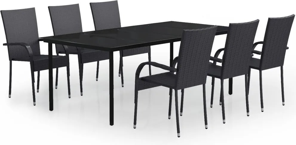vidaXL Set mobilier de grădină,negru, 7 piese