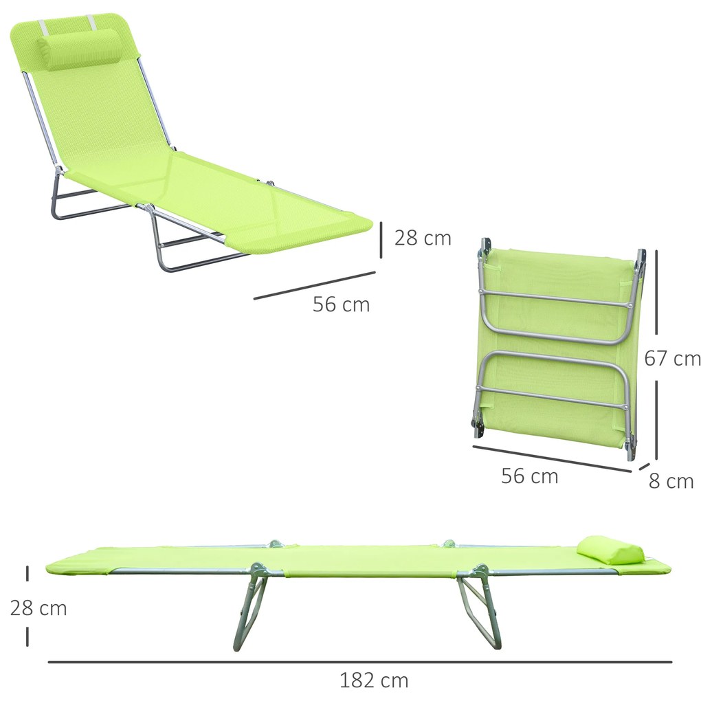 Outsunny Sezlong pentru Gradina Pliabil cu Spatar Reclinabil Verde deschis | Aosom Romania