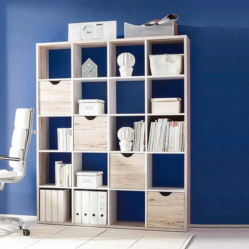 CORP MODULAR CU RAFTURI QUAD, 145X34X181 CM, CULOARE STEJAR/ALB, PAL