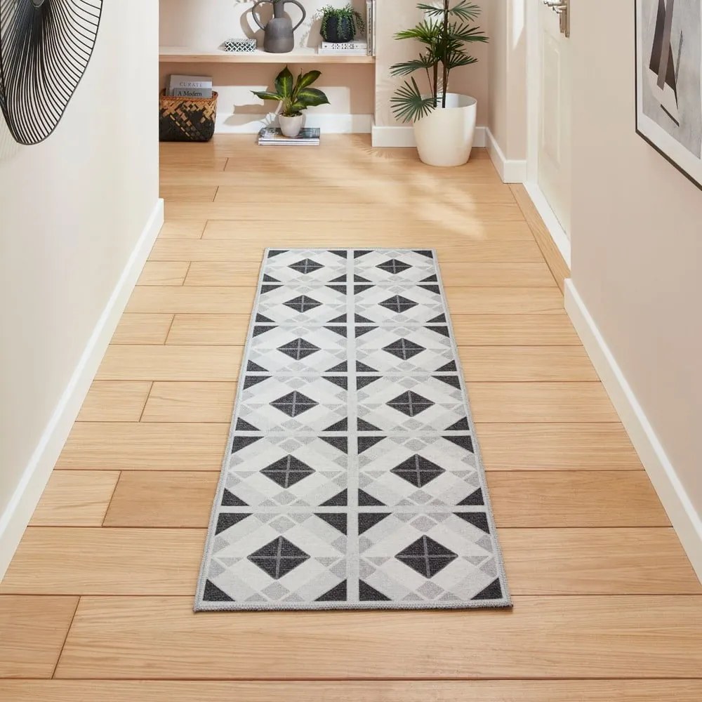 Covor tip traversă gri deschis-gri închis lavabil 61x170 cm Victoria Light – Think Rugs
