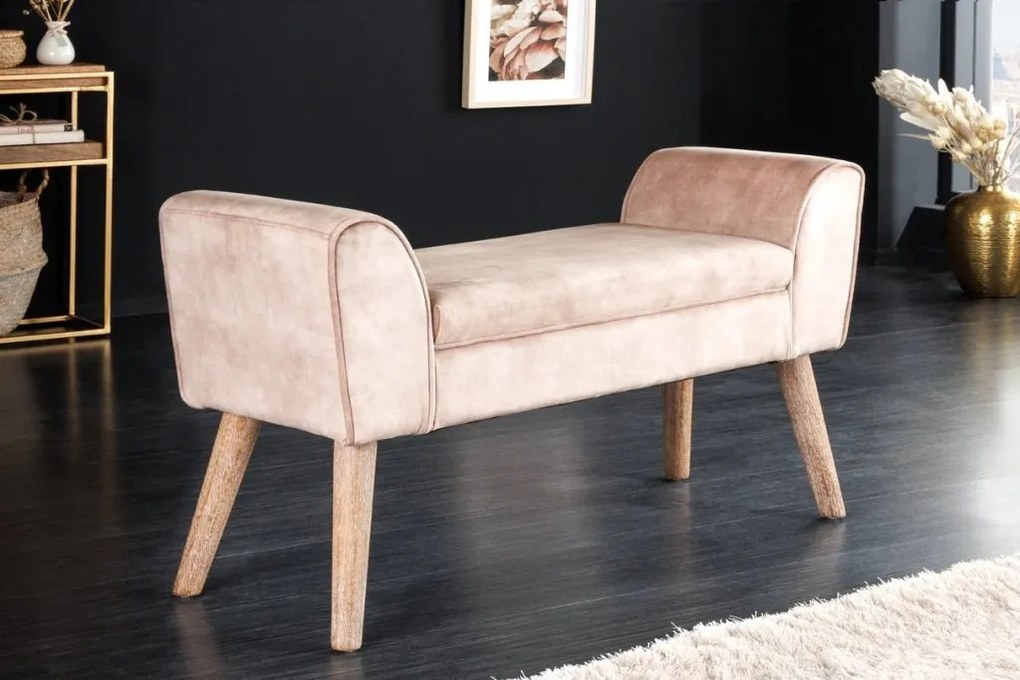 Bancheta eleganta, tapitata Scarlett 90cm, catifea bej cafea A-43279 VC