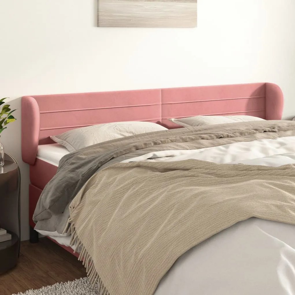 vidaXL Tăblie de pat cu aripioare roz 163x23x78/88 cm catifea