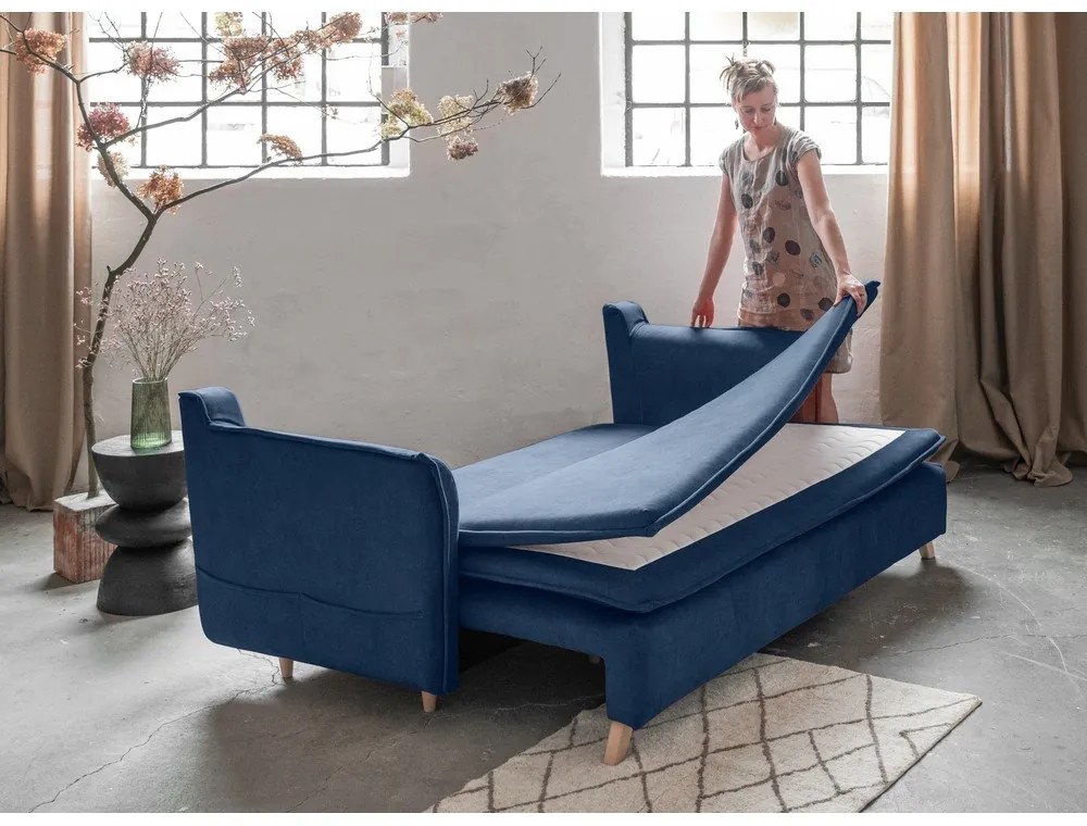 Canapea albastru-închis extensibilă cu tapițerie din catifea 225 cm Charming Charlie – Miuform