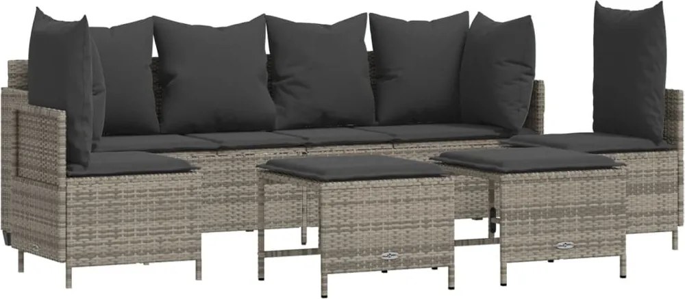 vidaXL Set canapea de grădină cu perne, 5 piese, gri, poliratan