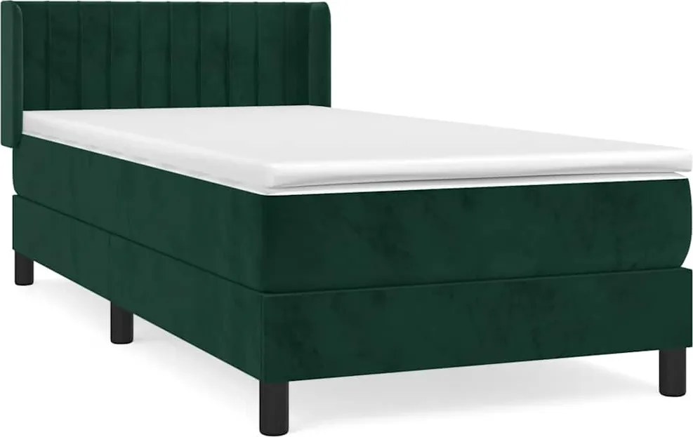 vidaXL Pat box spring cu saltea, verde închis, 80x200 cm, catifea