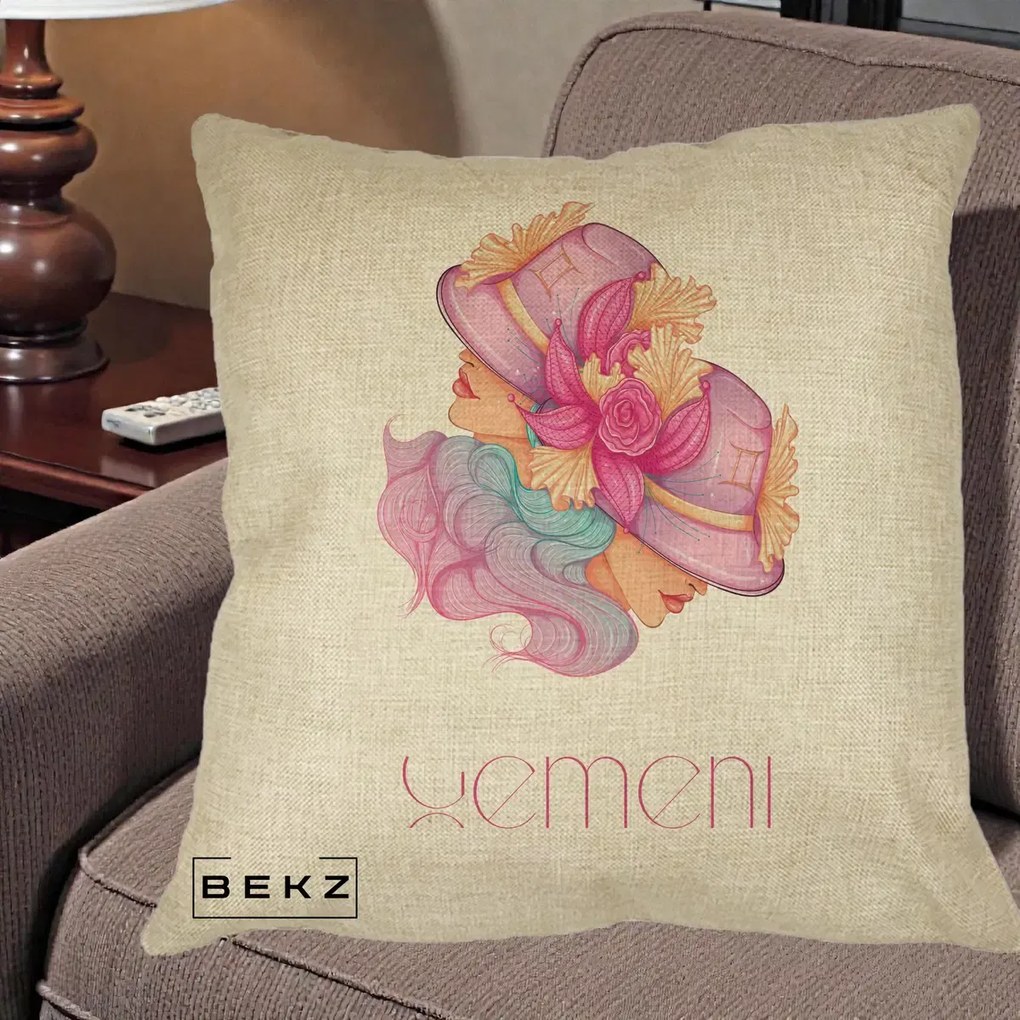 Perna Personalizata Zodie Gemeni, 40x40 cm, Crem, Husa Detasabila, Perna Inclusa, BEKZ®