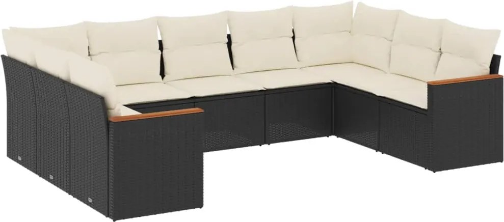 vidaXL Set mobilier de grădină cu perne, 9 piese, negru, poliratan
