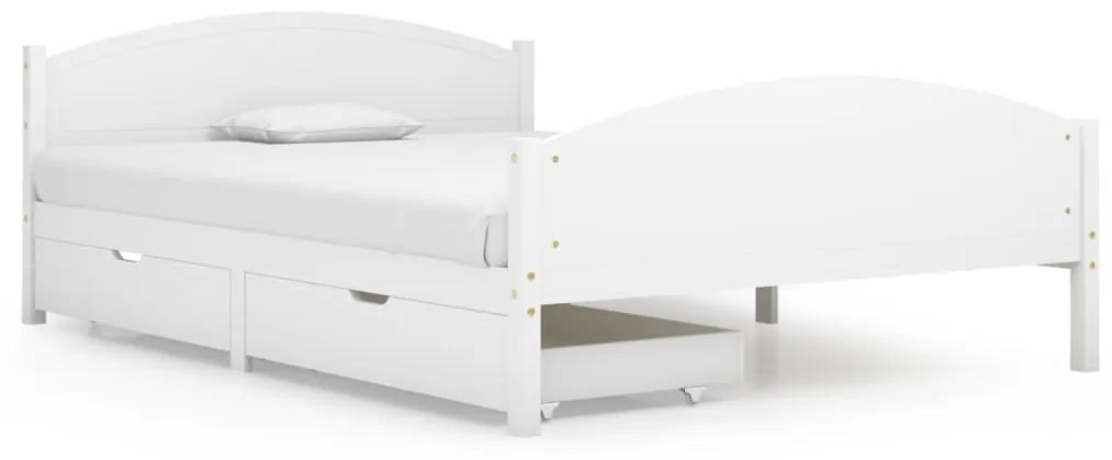 Cadru de pat cu 2 sertare, alb, 140x200 cm, lemn masiv de pin Alb, 140 x 200 cm, 2 Sertare