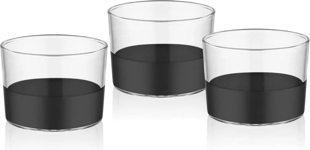 Set 3 boluri DRK0006, negru, sticla, 100 ml