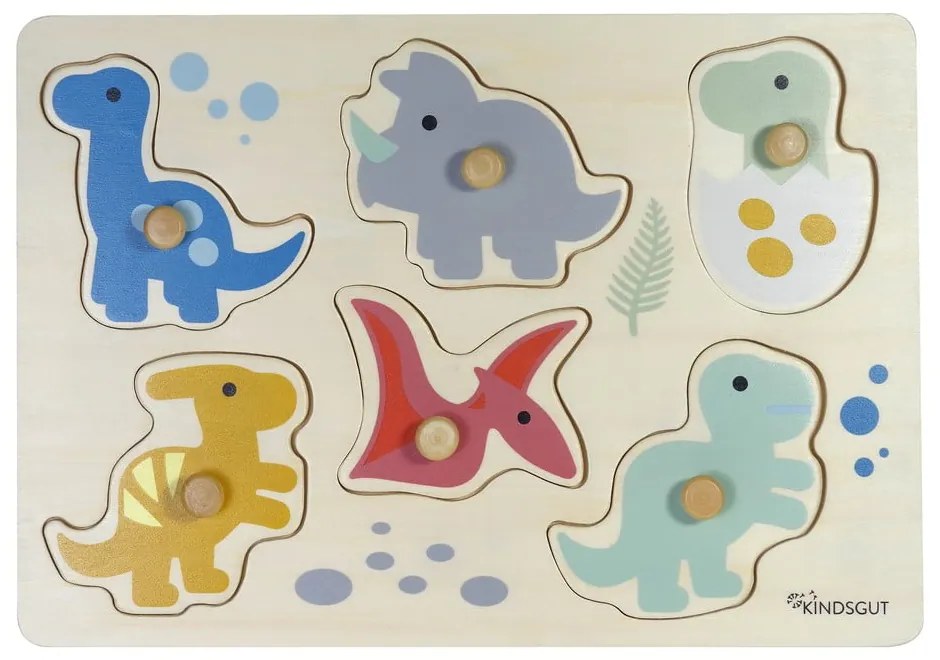 Puzzle (număr de piese 6) de inserat din lemn Dinosaurs – Kindsgut