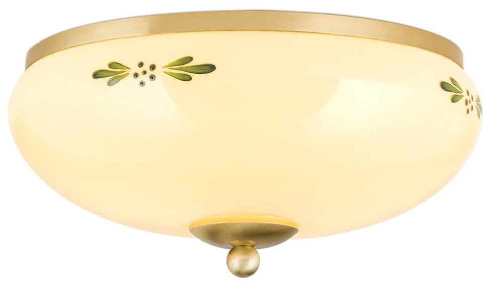 Plafoniera clasica Landhaus 28cm alama satin/ sticla champagne decor verde