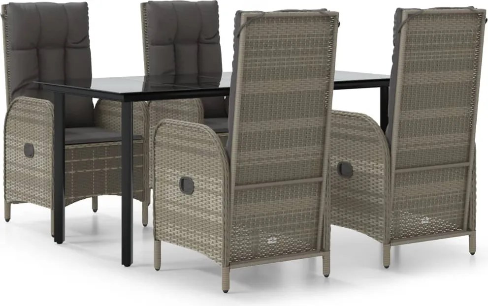 vidaXL Set mobilier grădină cu perne, 5 piese, negru și gri, poliratan