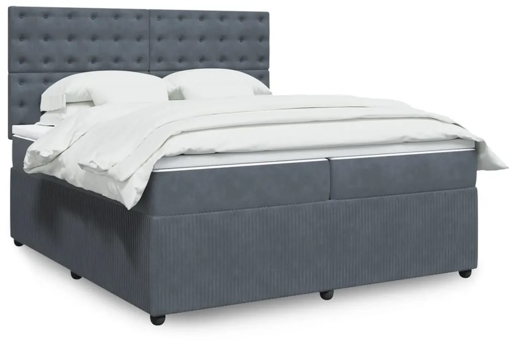 3294743 vidaXL Pat box spring cu saltea, gri închis, 200x200 cm, catifea