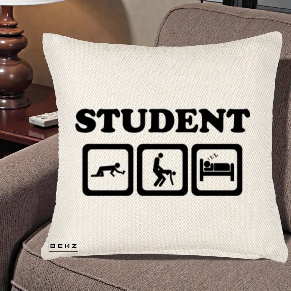 Perna Decorativa Student Life, 40x40 cm, Crem Reliefat, Husa Detasabila, Perna Inclusa, BEKZ®