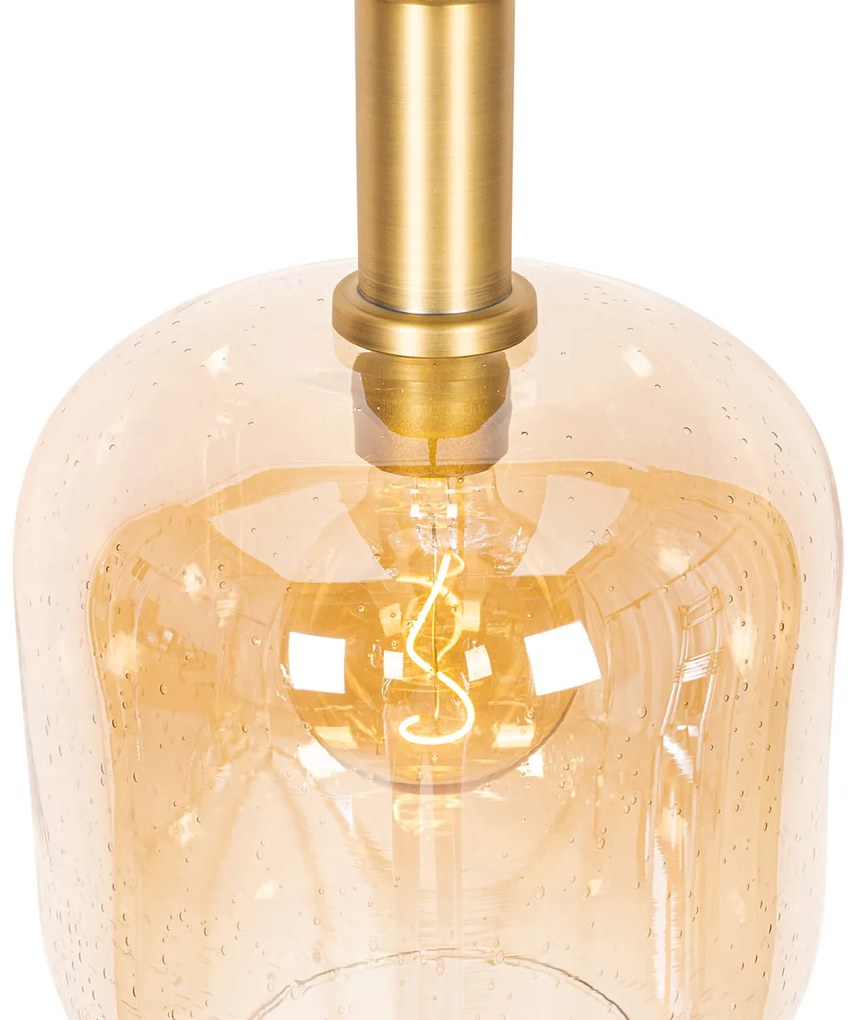 Lampă pendantă de design neagră cu alamă și sticlă chihlimbar - Zuzanna