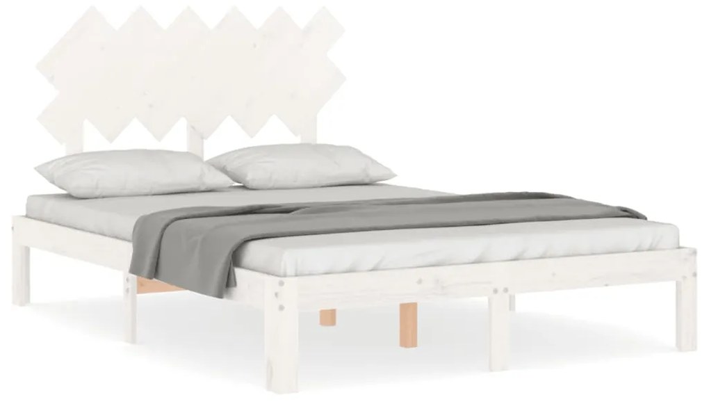 3193702 vidaXL Cadru de pat cu tăblie, dublu, alb, lemn masiv