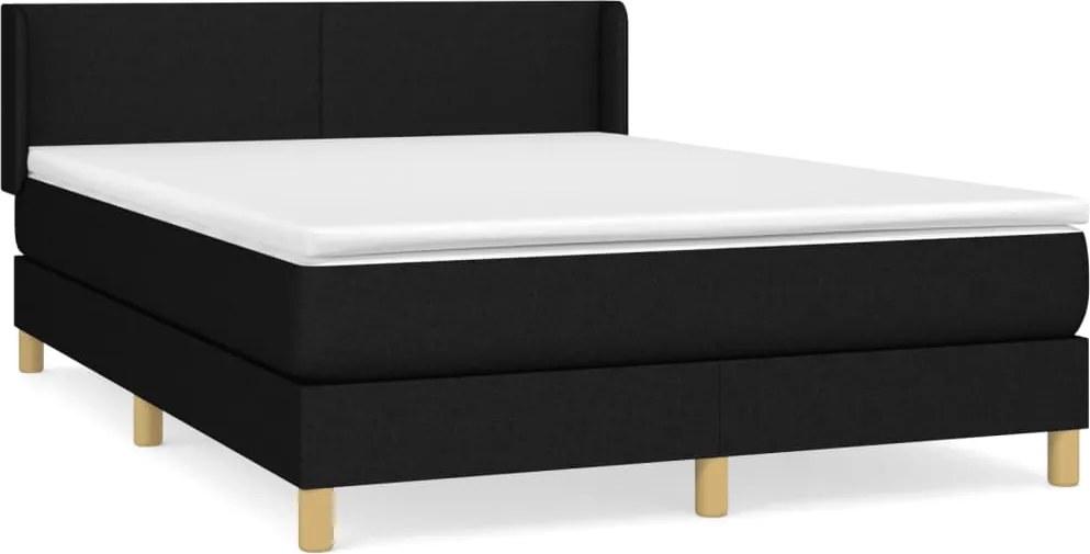 vidaXL Pat box spring cu saltea, negru, 140x200 cm, textil