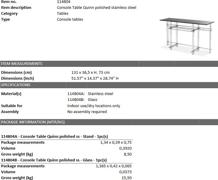Consola design LUX Quinn otel inoxidabil 114804 HZ