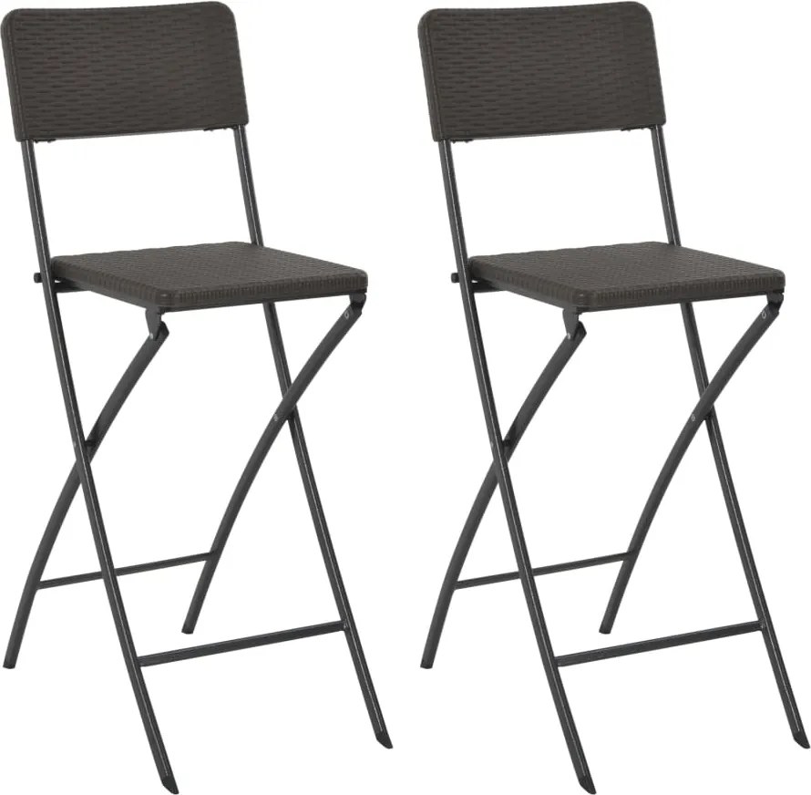 vidaXL Scaune de bar pliabile, 2 buc. maro, HDPE și oțel, aspect ratan