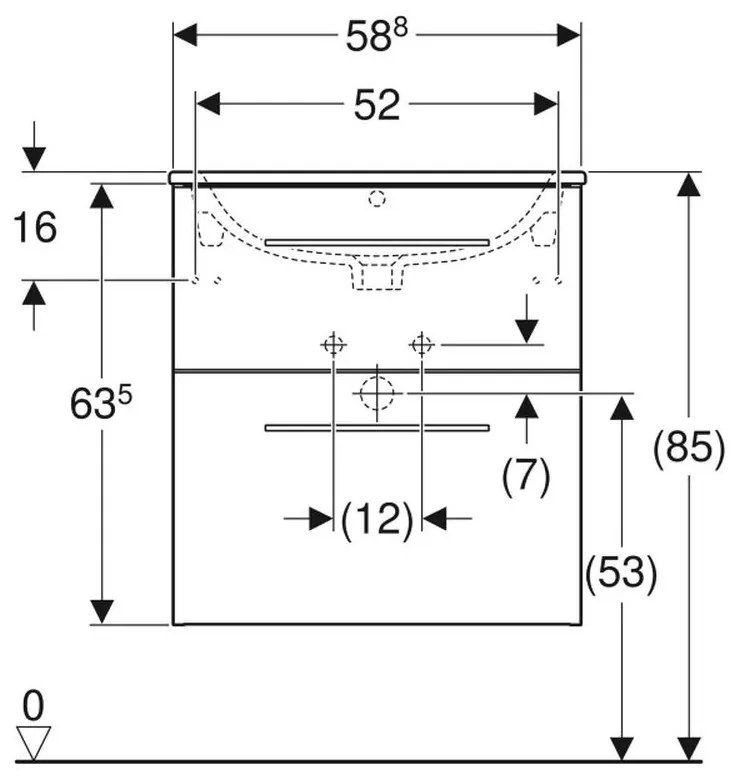 Dulap pentru lavoar 64x59x48 cm, cu lavoar, 2 sertare, lava mat Gri inchis