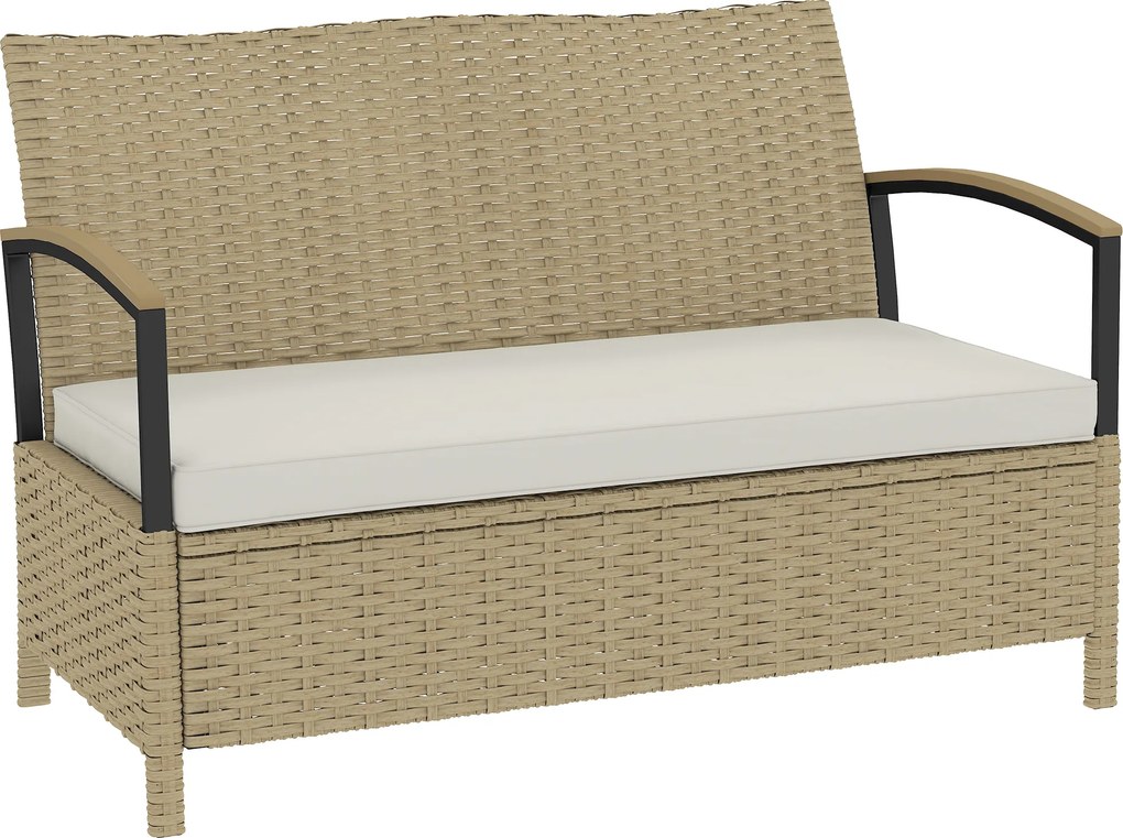 Outsunny Bancă de Depozitare 125L cu Pernă Confortabilă, din Metal, 123x70x82 cm, Bej | Aosom Romania