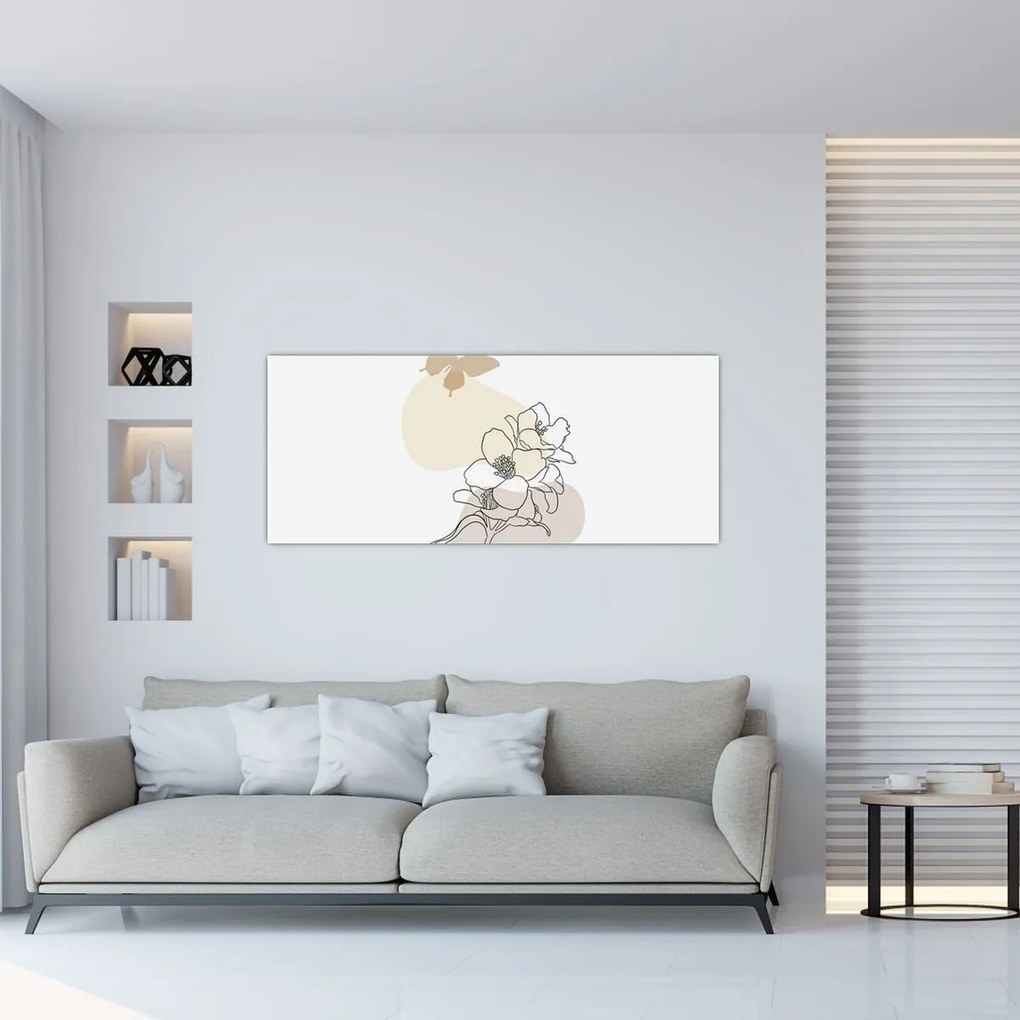 Tablou - Flori bej cu fluture N⁰3 (120x50 cm)