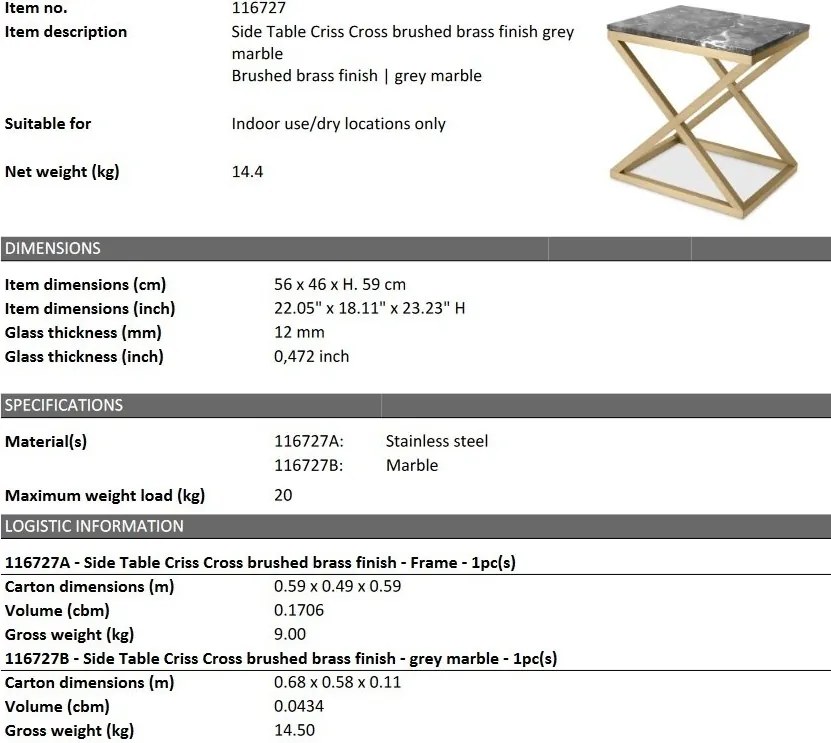 Masuta auxiliara design LUX Criss Cross 56x46cm