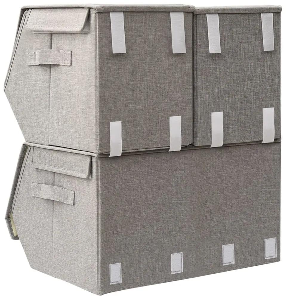 Set cutii depozitare stivuibile, 3 buc., gri, tesatura 3, Gri, 1, 38 x 36.5 x 25 cm, 38 x 36.5 x 25 cm