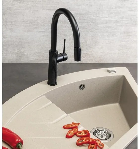 Baterie de chiuvetă cu cap de duș detașabil Sapho FLAWO negru mat