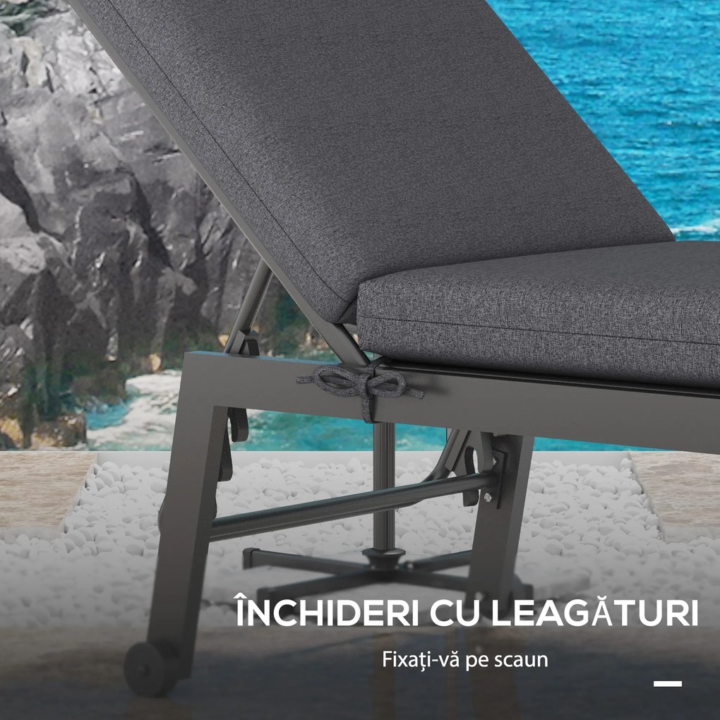 Outsunny Set de 2 Perne pentru Șezut și Spătar, Înlocuire Perne pentru Scaune de Patio, Perne cu Șnururi pentru Interior și Exterior, Gri | Aosom Romania