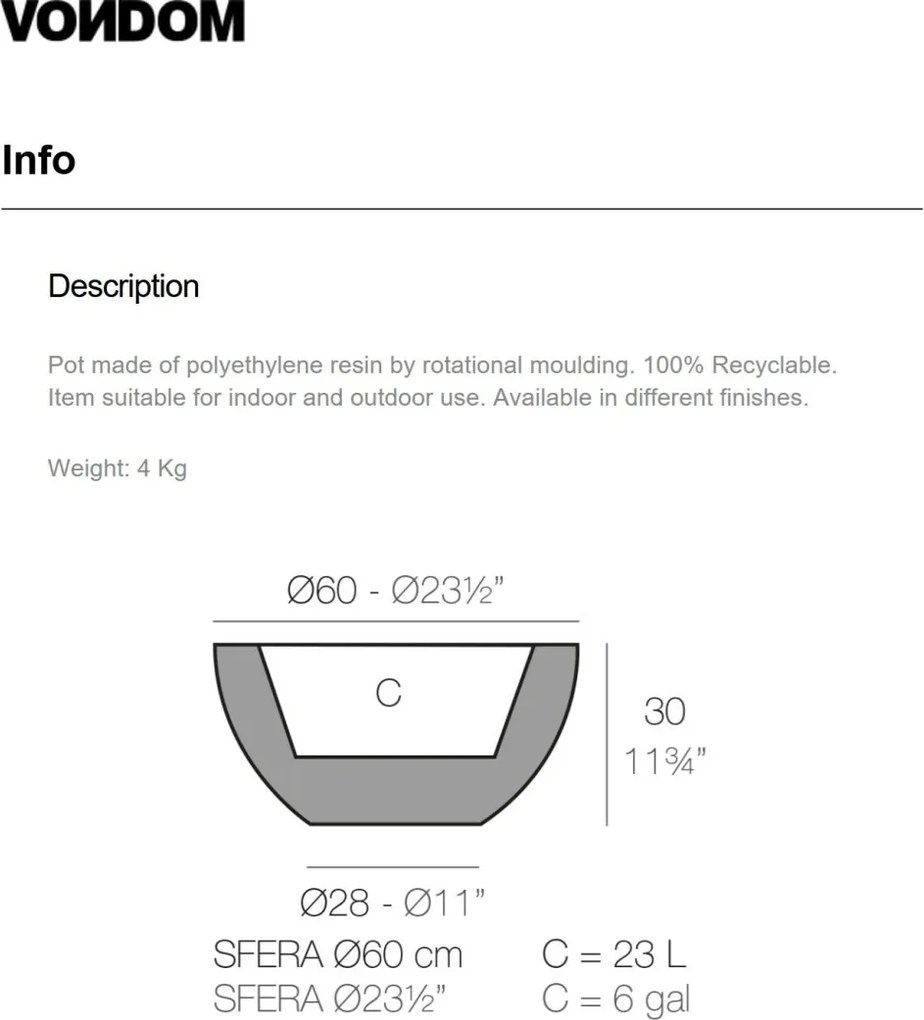 Ghiveci plante design decorativ modern exterior / interior SFERA 60x30cm