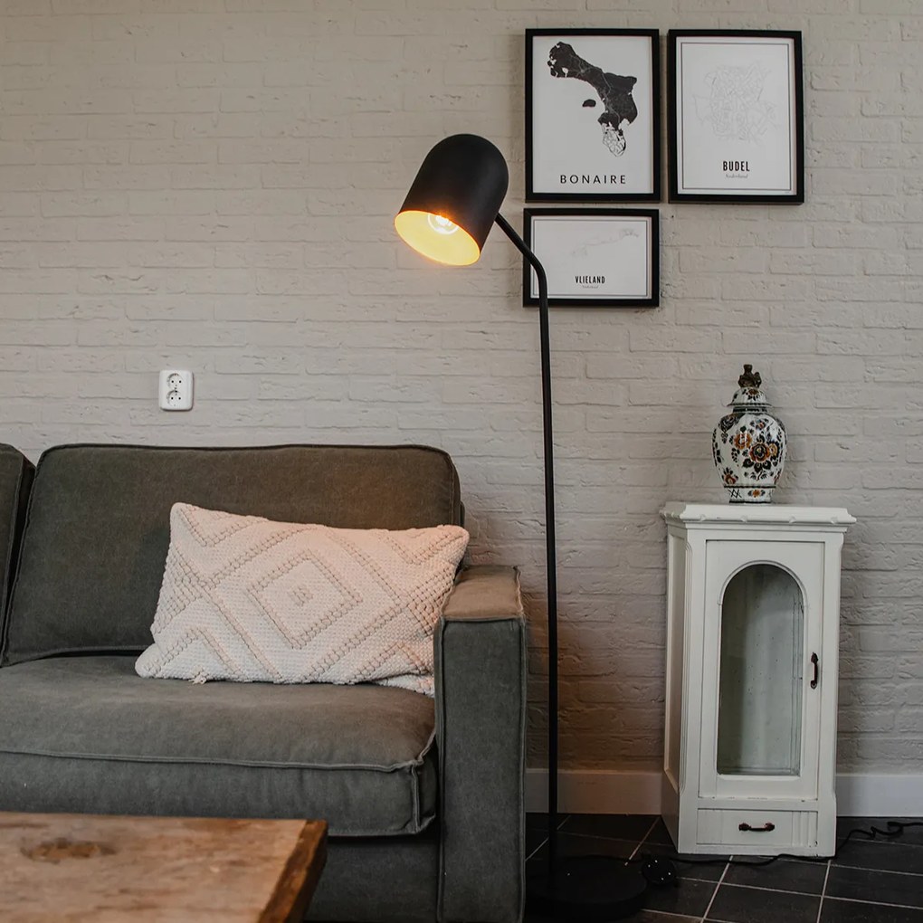 Lampă de podea modernă neagră cu auriu reglabil - Morik