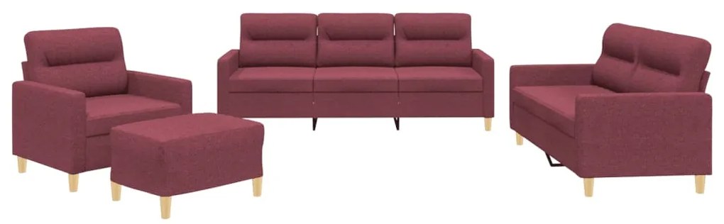 3201550 vidaXL Set canapea cu perne, 4 piese, roșu vin, material textil