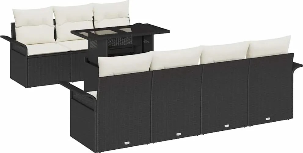 vidaXL Set de canapele pentru grădină cu pernă 8 pcs Negru Poli Rattan