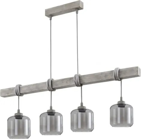 Brilagi - Lustră suspendată pe cablu WOOD GLASS 4xE27/60W/230V pin/gri/gri fumuriu