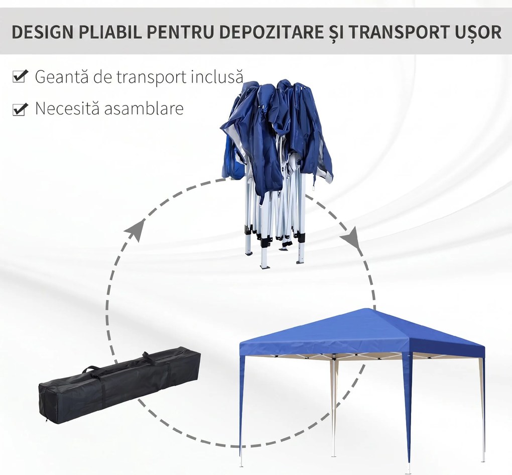 Outsunny Pavilion 3x3 m din oțel și material Oxford cu țăruși, frânghii și geantă de transport, albastru | Aosom Romania