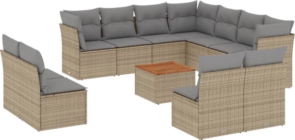 vidaXL Set canapele de grădină, 12 piese, cu perne, bej, poliratan