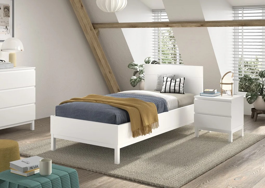 Set Mobilier Cameră Copii EVA: Pat 90x200 cm și Noptieră, Alb – Vipack
